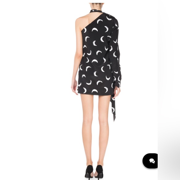 Saint Laurent Tie-Neck One-Sleeve Moon-Print Short Silk Dress - Picture 2 of 15